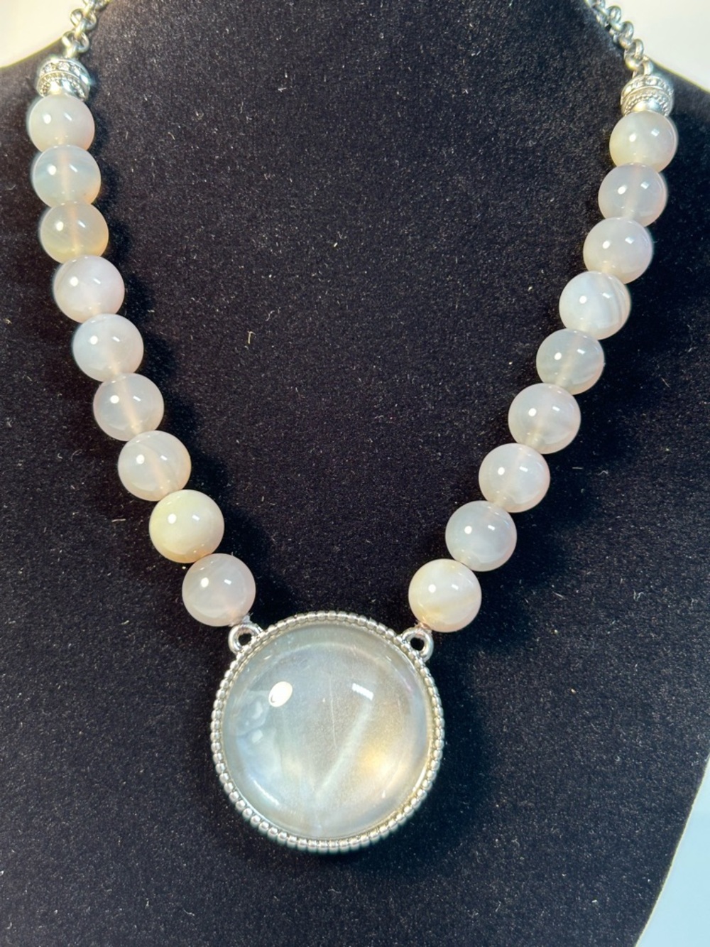 Kiam Family Moonstone Bead Necklace with Silver Pendant - 18” Lavender